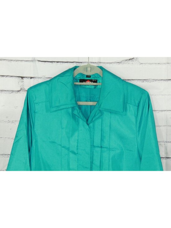 Vintage Alorna Long Lightweight Spring Trench Coat Teal Size 12 Pet - Picture 4 of 12